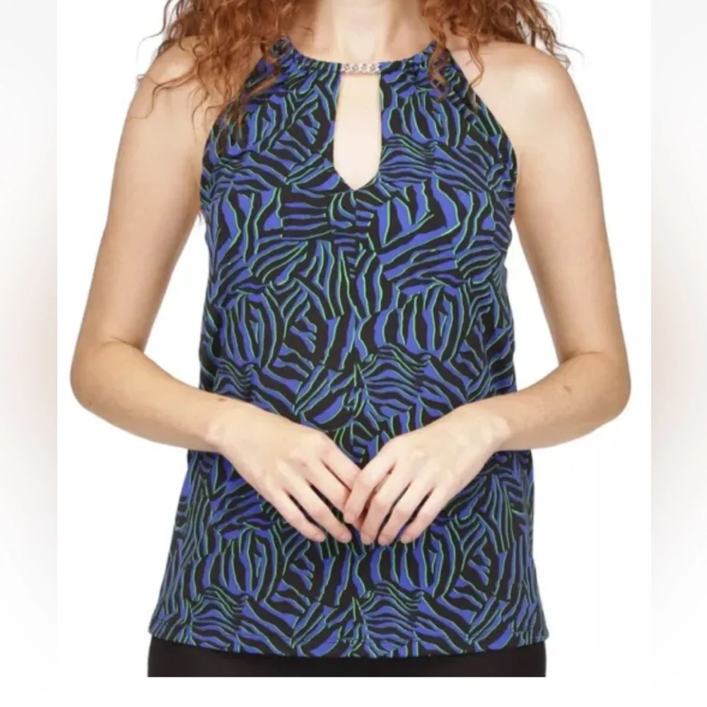 Micheal Kors  size medium blue animal print chain print halter top stretch NWT